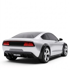 Obraz premium Silver car rear view isolated on a white