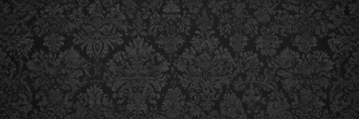Intricate black damask floral pattern on dark grey  , black, refined
