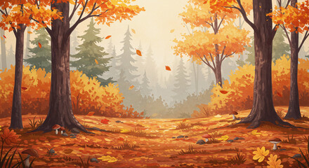 Fototapeta premium Autumn Forest Watercolor Illustration