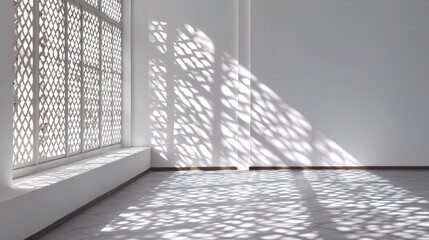 Obraz premium Sunlight Filtering Through Lattice Window Creating Intricate Shadows