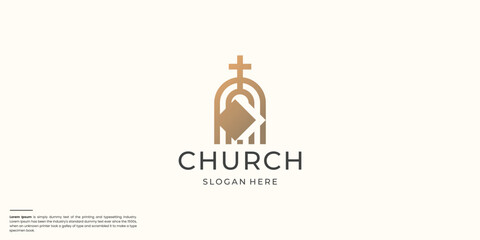 church silhouette minimal logo icon designs with gold color branding.