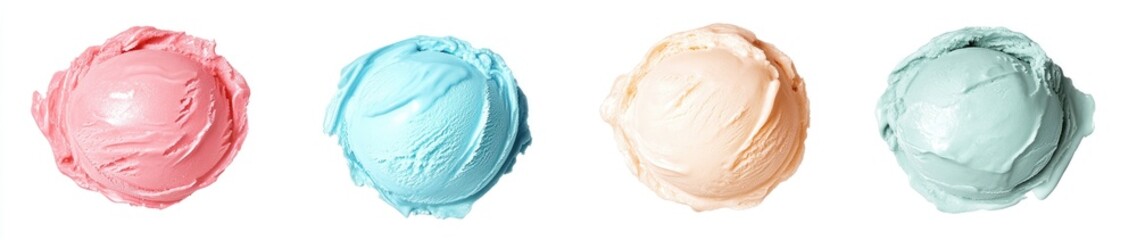 Three scoops of ice cream in pastel colors