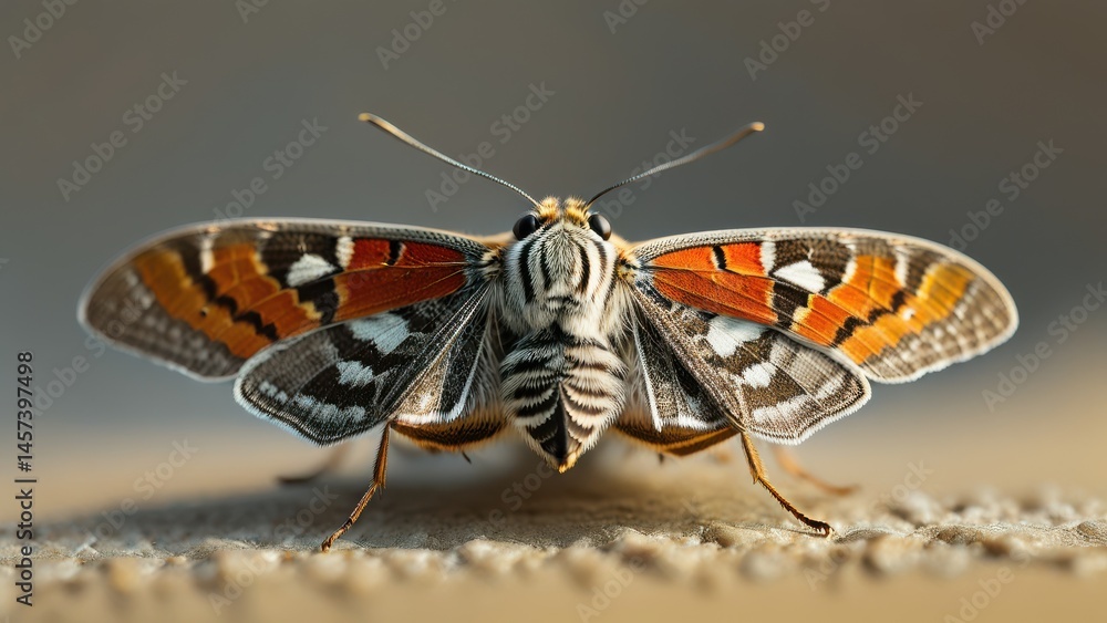 Poster close-up view of colorful butterfly with intricate patterns and bright colors displayed in natural h