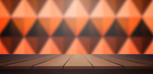 Illustration of Table with Space for an Object and Orange Patterned Wallpaper with Copy Space for Text