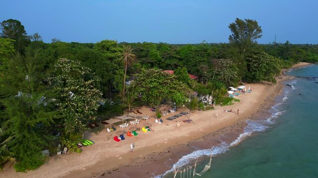 Serene Tropical Ao Kao Beach, Lush Greenery. Beautiful aerial view flight drone