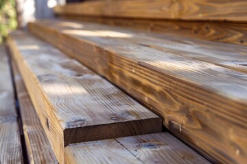 Pine planks get varnish outside new house