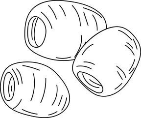 Coconut - Hand-drawn olive and fruit illustration in black and white line art for organic food and natural design themes