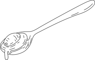 Olive Spoon - Hand-drawn olive and fruit illustration in black and white line art for organic food and natural design themes