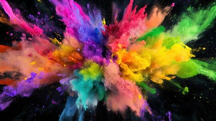 Colorful powder explosion on black background