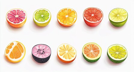 Obraz premium Citrus and Watermelon slices, vibrant colors, realistic depiction of fruit sections