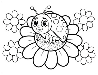 Cute Ladybug Cartoon on a Flower Coloring Page