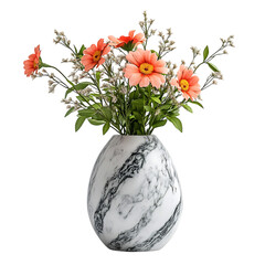 Polished Marble Vase with Flowers Isolated on Transparent Background
