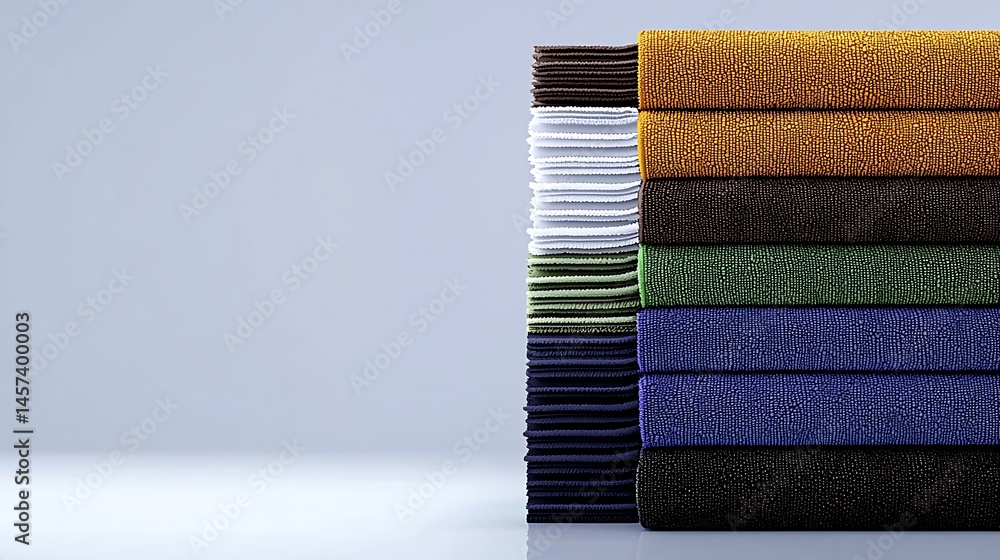 Poster stacked colorful towels arranged neatly on a surface with a soft gradient background