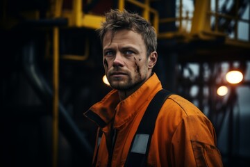 Fototapeta premium portrait of a caucasian worker on oil platform