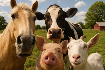 Farm animals enjoying sunny day.
