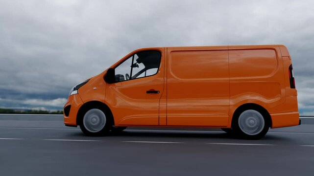 3d minibus is traveling on the highway