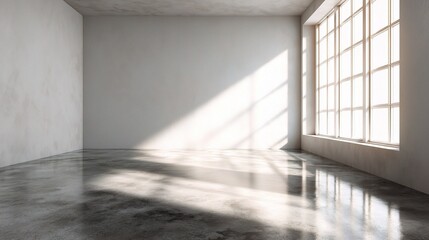 Minimalist Interior of Empty Room with Polished Concrete Floor