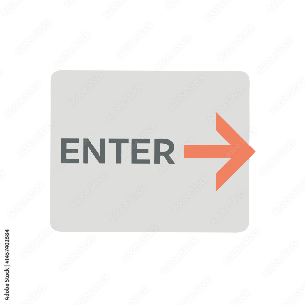Poster red right arrow with “enter” text on rounded grey button