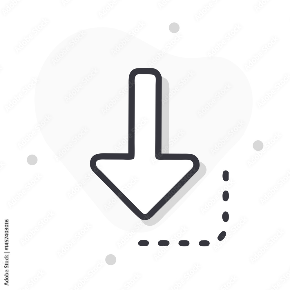 Poster minimalist down arrow icon with rounded style and dotted line