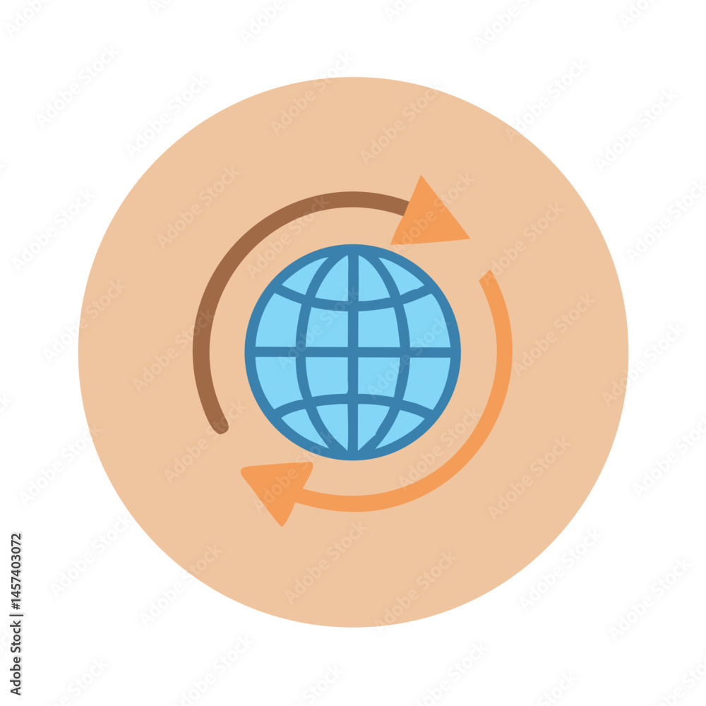 Poster globe with orange circular arrows in flat vector style