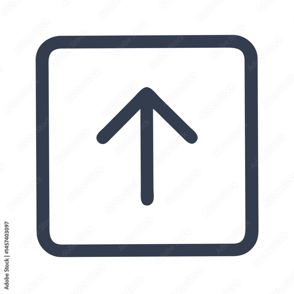 Poster up arrow in rounded square icon with dark outline