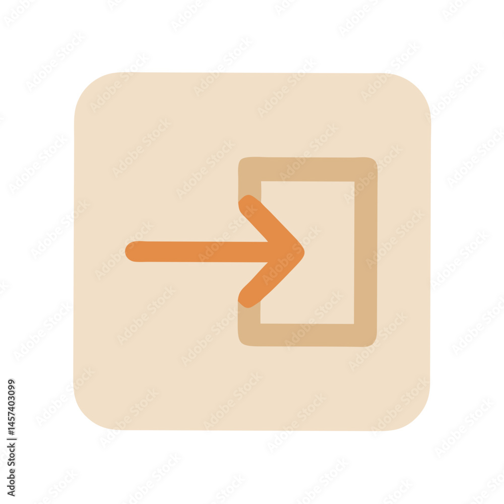 Poster orange arrow pointing to exit in rounded square icon