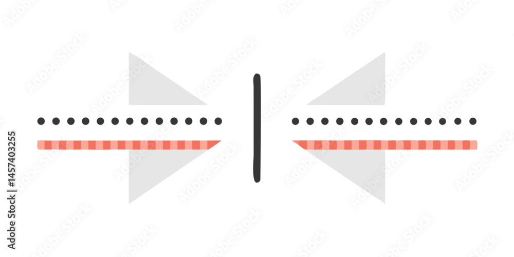 Poster minimalist double arrow divider with dotted red line and soft gray triangles