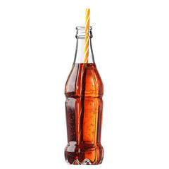 Cola in a Retro Glass Bottle Neon Orange Flavor with Straw Isolated on Transparent Background