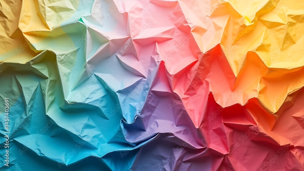 Poster abstract colorful background with triangles on crumpled white paper texture