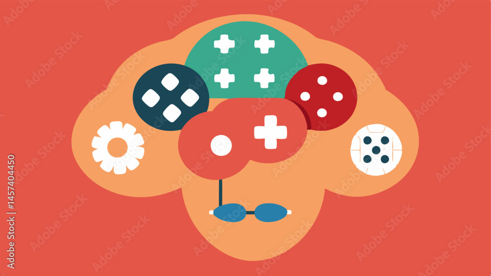 Poster brain with controllers a brain with video game controllers and casino chips integrated into its stru