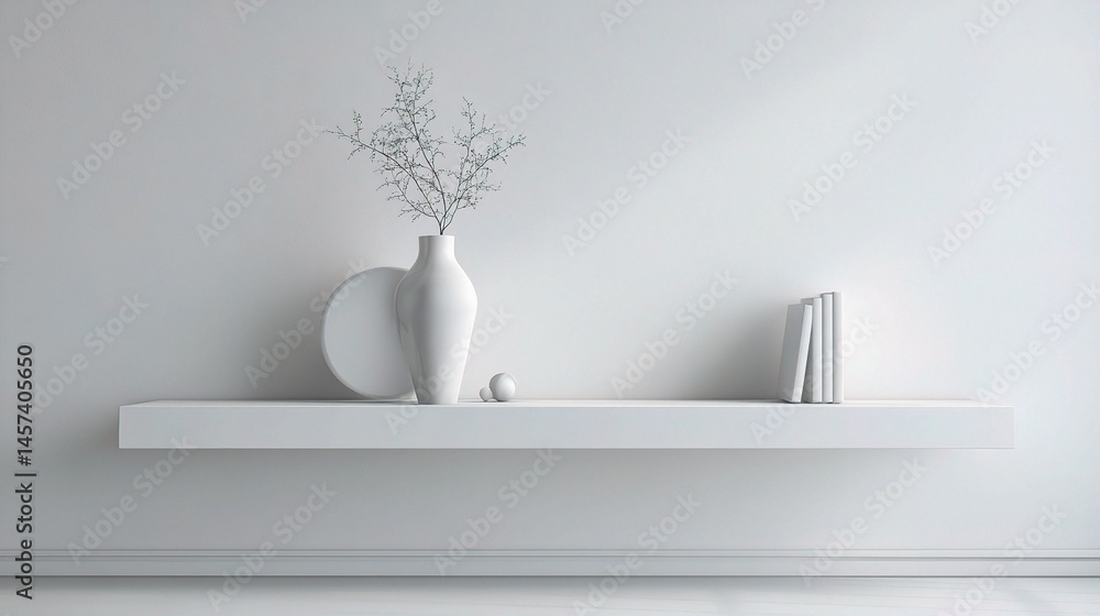 Poster modern minimalist 3d render of floating shelf with decorative items