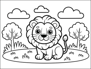 Cute Cartoon Lion Cub Coloring Page Illustration