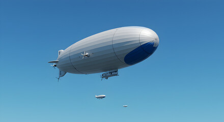 Pixelated Airship Flying in Clear Blue Sky Vintage Aerostat Transportation and Travel