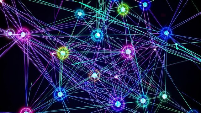 A computer-generated illustration of the Internet's dynamic network is depicted in an animated format, showcasing a centralized system with glowing neon lines that resemble neural connections