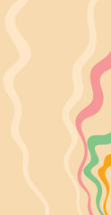 Trendy abstract background with retro wavy lines in a groovy and psychedelic 70s style, designed vertically to fit Instagram Stories. Bright, colorful curves create a fun and eye-catching composition,
