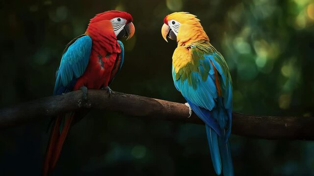 Two Vibrant Parrots Perched on a Branch