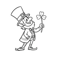a black line art drawing leprechaun vector art silhouette