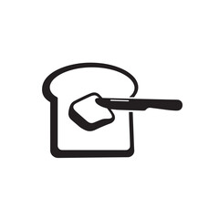 Simple Black and White Icon of Butter Being Spread on a Slice of Bread with a Knife