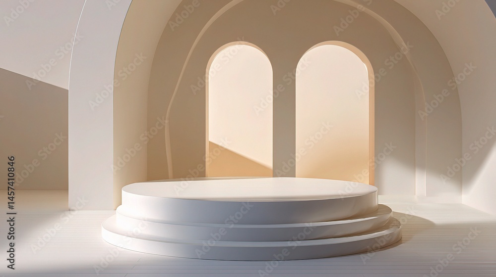 Aufkleber elegant white pedestal platform with rounded corners in minimal setting