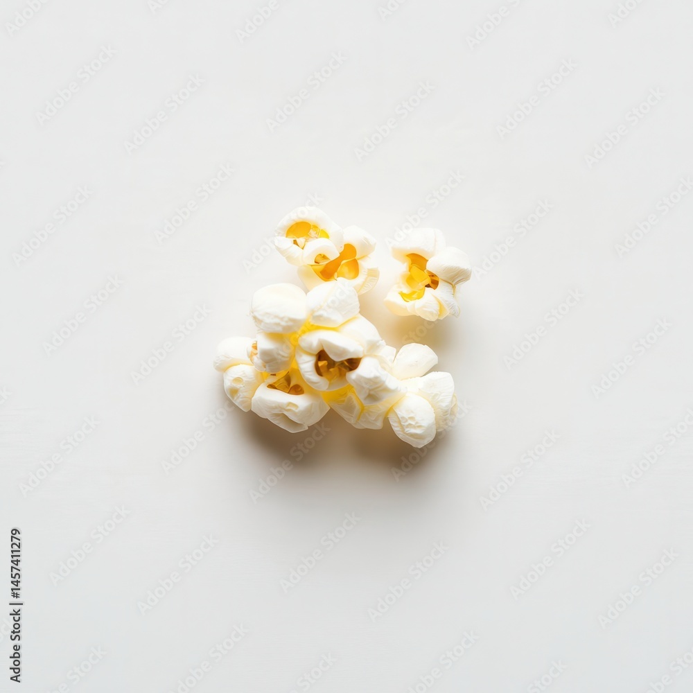 Aufkleber Studio shot of fluffy popcorn on a stark white backdrop, highlighting its texture and shape for a visually appealing and simple composition.