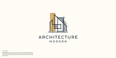 building architecture logo design with line art style and color brand.