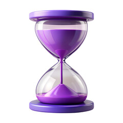 Purple hourglass with sand 3d render icons in cartoon plastic style minimal isolated on transparent white background, clipping path