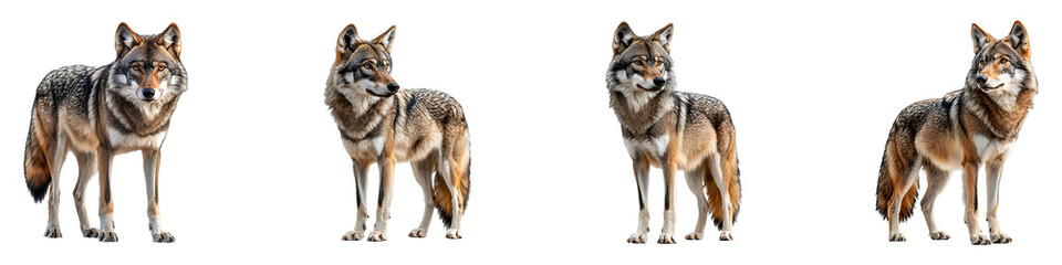 Fototapeta premium Set, group, collection of Arabian Wolf isolated on transparent background.