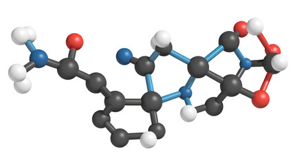 6PPD-quinone, degradation product of the rubber additive 6PPD. Toxic to salmon. 3D rendering. Atoms are represented as spheres with conventional color coding: hydrogen (white), carbon (grey), etc