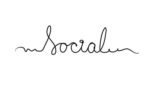 Social text. One line drawing doodle hand drawn. Video 4k  object illustration, minimalism hand drawn sketch design modern new