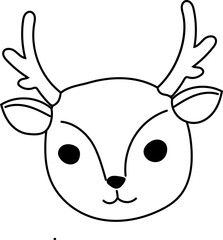 Reindeer Face - Christmas line art icon in black and white, perfect for festive designs, greeting cards and seasonal decorations