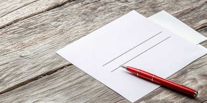 charity donation form, close-up of empty donation form with red pen and unfilled appointment card next to it, on textured tabletop for depth