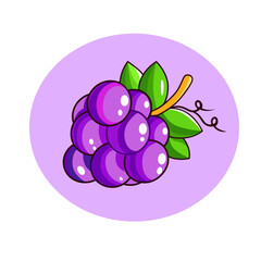Illustration of robust bunch of grapes, green leaves life.