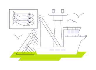 Industrial fishing boat abstract concept vector illustration.