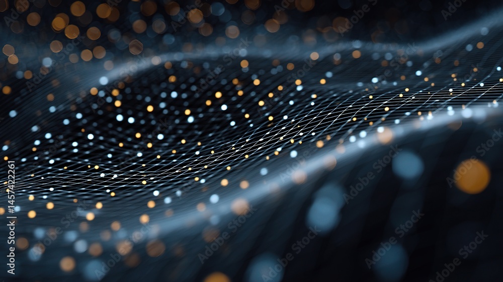 Poster futuristic gray grid pattern with glowing dots and digital texture